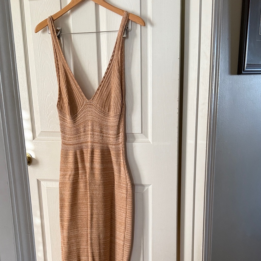 Ronny Kobo Elegant Tan Knit Dress